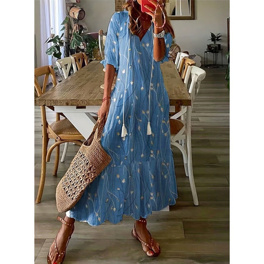 CM | Elegante maxi vestido suelto de algodón y lino 1 + 1 GRATIS