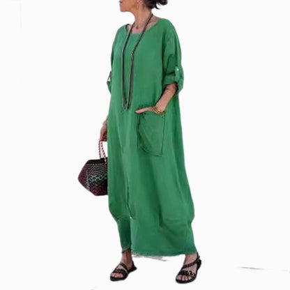 CM | Bolsillo monocolor Escote redondo Vestido largo