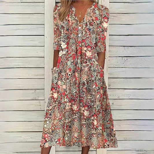CM | Vestido floral con escote en V y bolsillos laterales