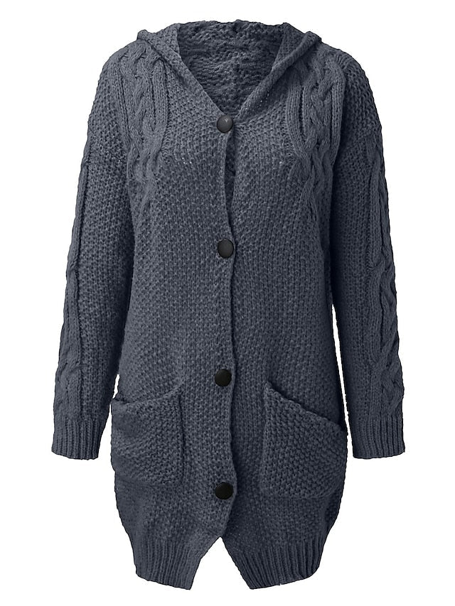 Chaqueta De Punto Grueso Con Capucha Para Mujer - Manga Larga, Cremallera, Informal, Poliéster