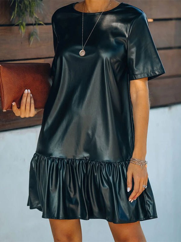 CM | Minivestido de piel sintética con volantes y manga corta