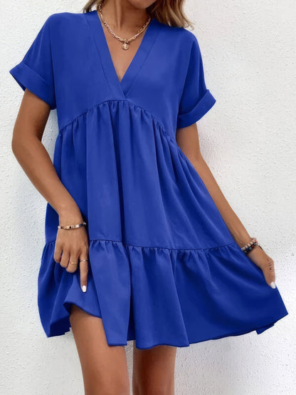 CM | Minivestido de manga corta con cuello en V liso