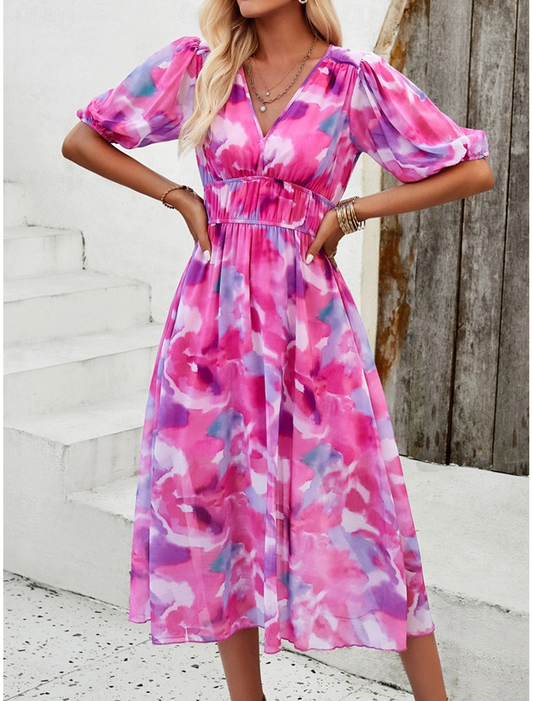 CM | elegante vestido largo de señora rosa